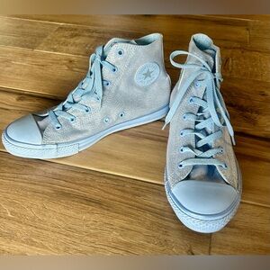 Converse Chuck Taylor All Star Hi Top Sneaker Sparkle Shimmer Lt Blue US 6 W 7.5